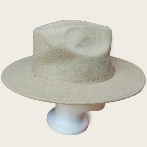 🌼4/$30 Neutral Beige Felt Wide Brim Hat - Picture 6 of 6